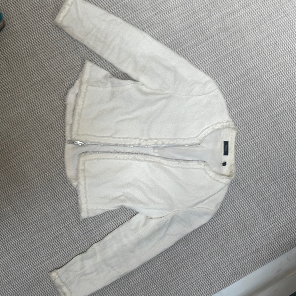 Theory white tweed blazer size L with front zip